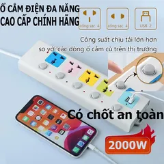 Ổ Điện Đa Năng Con Voi 4 Ổ Cắm & 2 Cổng USB Sạc Nhanh Dây Dài 2m - Thiết Kế Đáng Yêu, Chất Liệu Chống Cháy, An Toàn cho Gia Đình