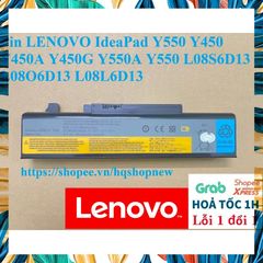 Pin Laptop LENOVO IdeaPad Y550 Y450 Y450A Y450G L08S6D13 L08O6D13 - Chính Hãng 100%, Bảo Hành Đổi Mới, 6 Cell, Màu Đen