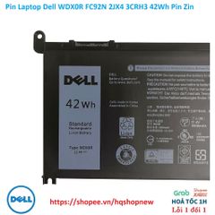 Pin Laptop Dell WDX0R FC92N 2JX4 3CRH3 42Wh Chính Hãng - Phụ Kiện Laptop Đen, Pin Zin, Bảo Hành Nhanh, Chất Lượng Cao