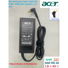 [Sạc zin] Sạc Laptop Acer Aspire A315 19V - 3.42A - 65W Chân vàng 5.5 x 1.7 mm PHỤ KIỆN LAPTOP