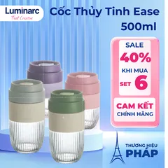 Cốc Thủy Tinh Luminarc Ease 500ml V5076/V5077 - Cốc Đựng Sinh Tố, Yến Mạch Có Nắp Đậy Chống Tràn Tiện Lợi, Dễ Mang Theo