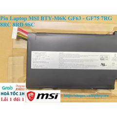 Pin Laptop Chính Hãng MSI BTY-M6K cho GF63, GF75 7RG, 8RC, 8RD, 9SC - Dung lượng 4500mAh, Bảo hành 6 tháng