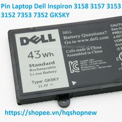 Pin Laptop Dell Inspiron GK5KY - Pin Zin 42W cho các mẫu 3158, 3157, 3153, 3152, 7353, 7352 - Phụ Kiện Chất Lượng Cao