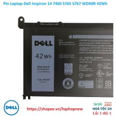 Pin Laptop Dell Inspiron 14 7460 5765 5767 WDX0R 42Wh - Phụ Kiện Chính Hãng Đen, Bảo Hành Mới 100%