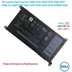 Pin Laptop Dell Inspiron WDX0R 42W Chính Hãng cho Model 5468, 7570, 7560, 5578, 7368 - Sạc Duy Trì Hiệu Suất Cao