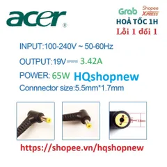 [Sạc zin] SẠC LAPTOP ACER ASPIRE A315-51, A315-51-364W, N17Q1 19V - 3.42A - 65W Chân vàng 5.5 x 1.7 mm PHỤ KIỆN LAPTOP