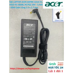 [Sạc zin] SẠC LAPTOP ACER ASPIRE A315-51, A315-51-364W, N17Q1 19V - 3.42A - 65W Chân vàng 5.5 x 1.7 mm PHỤ KIỆN LAPTOP