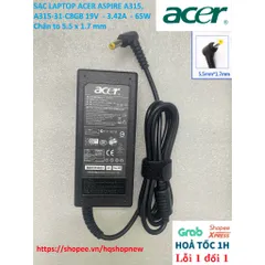 [Sạc zin] SẠC LAPTOP ACER ASPIRE A315, A315-31-C8GB 19V  - 3.42A  - 65W Chân to 5.5 x 1.7 mm PHỤ KIỆN LAPTOP