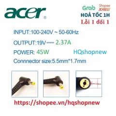 [Sạc zin] SAC LAPTOP ACER 19V - 2.37A - 45W Chân Vàng To 5.5 x 1.7mm PHỤ KIỆN LAPTOP