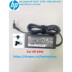 [Sạc zin] Sạc Laptop HP 19.5V - 3.33A - 65W chân kim xanh nhỏ 4.5 x 3.0 mm PHỤ KIỆN LAPTOP