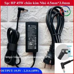 🔝 Sạc Laptop HP 19.5V 2.31A (45W) chân kim nhỏ 4.5mm x 3.0mm - tặng kèm dây nguồn