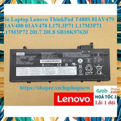 Pin Laptop Lenovo ThinkPad T480S 57Wh - Phụ Kiện Chính Hãng Đen, Thay Thế Cho Model 01AV479, 01AV480, 01AV478, Bảo Hành 100%