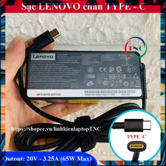 Sạc Laptop Lenovo Type C Max 65W cho ThinkPad E15 E14 T480 T480S L380 L480 L580 ThinkPad X1 Tablet Yoga 720 Yoga C740 PH