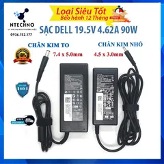 🔝 Sạc Laptop Dell 19.5V - 4.62A 90W [Zin] Chân to/Chân nhỏ Tặng kèm dây nguồn Bảo hành 12 Tháng (Sạc Zin/TC)
