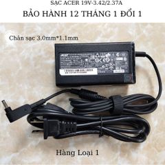 Sạc Laptop Acer 65W 19V-2.37/3.42A Chân Nhỏ (3.0mm*1.1mm) Chính Hãng Dùng Cho W700 S3 S5 S7 V3-331 V3-371 V3-372