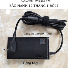Sạc Laptop Acer 65W 19V-2.37/3.42A Chân Nhỏ (3.0mm*1.1mm) Chính Hãng Dùng Cho W700 S3 S5 S7 V3-331 V3-371 V3-372