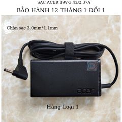 Sạc Laptop Acer 65W 19V-2.37/3.42A Chân Nhỏ (3.0mm*1.1mm) Chính Hãng Dùng Cho W700 S3 S5 S7 V3-331 V3-371 V3-372