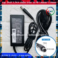 [Chân To] Sạc Laptop Dell 19.5V 3.34A (65w) chân kim to N4110 N4010 2421 2420 3450 4050 3521 (Adapter Dell 65W tròn to)