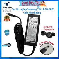 🔝 Sạc Laptop Samsung 19V - 4.74A 90W [Zin] (Adapter Samsung 19V - 4.74A) Tặng kèm dây nguồn  Bảo hành 12 Tháng