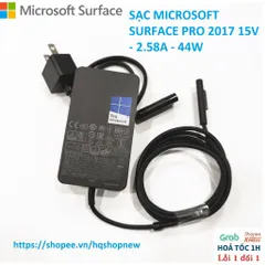Sạc Microsoft Surface Pro 2017 - Phụ Kiện Laptop 15V 2.58A 44W Chính Hãng, Đen, Mới 100%