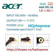 [Sạc zin] SẠC LAPTOP ACER ASPIRE E5-571-58E7 E5-571-3747 E5-571-30VV 19V - 3.42A - 65W Chân vàng 5.5 x 1.7 mm PHỤ KIỆN L