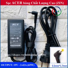 Sạc Laptop Acer 19V 3.42A 65W ZIN Chất Lượng Cao - Tặng Kèm Dây Nguồn, Bảo Hành 12 Tháng, Phụ Kiện Chính Hãng