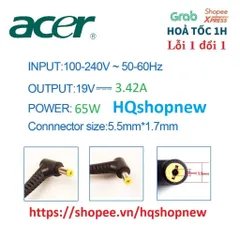 [Sạc zin]SẠC LAPTOP ACER ASPIRE E5-574 E5-574G E5-574T E5-574TG E5-575G, E5-575 , E 15 19V - 3.42A - 65W Chân to 5.5 PHỤ