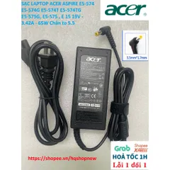 [Sạc zin]SẠC LAPTOP ACER ASPIRE E5-574 E5-574G E5-574T E5-574TG E5-575G, E5-575 , E 15 19V - 3.42A - 65W Chân to 5.5 PHỤ