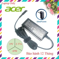 🔝 Sạc Laptop Acer 19V - 2.37A - 45W Zin chính hãng chân nhỏ 3.0mm x 1.1mm, adapter laptop acer