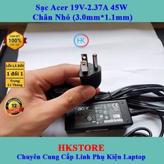 Sạc Laptop Acer 19V-2.37A 45W Chân Nhỏ (3.0mm*1.1mm) - Tương thích W700 S3 S5 S7 V3-331 V3-371 V3-372, Bảo hành 24 tháng, Tặng dây nguồn