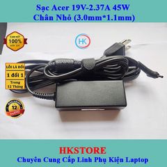 Sạc Laptop Acer 19V-2.37A 45W Chân Nhỏ (3.0mm*1.1mm) - Tương thích W700 S3 S5 S7 V3-331 V3-371 V3-372, Bảo hành 24 tháng, Tặng dây nguồn