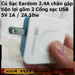 Củ Sạc Eardom 2.4A Chân Gập - Sạc Đôi USB 10W 5V 1A/2A - Phụ Kiện Điện Thoại Tiện Lợi, Bảo Vệ Thông Minh