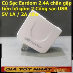 Củ Sạc Eardom 2.4A 10W - Bộ Sạc USB 2 Cổng 5V 1A/2A Cho Điện Thoại - Thiết Kế Gập Tiện Lợi, Bảo Vệ Thông Minh