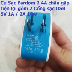 Củ Sạc Eardom 2.4A 10W - Bộ Sạc USB 2 Cổng 5V 1A/2A Cho Điện Thoại - Thiết Kế Gập Tiện Lợi, Bảo Vệ Thông Minh