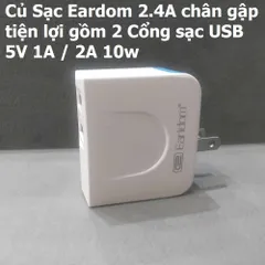 Củ Sạc Eardom 2.4A 10W - Bộ Sạc USB 2 Cổng 5V 1A/2A Cho Điện Thoại - Thiết Kế Gập Tiện Lợi, Bảo Vệ Thông Minh