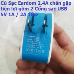 Củ Sạc Eardom 2.4A Chân Gập 2 Cổng USB 5V 10W - Sạc Nhanh Cho Điện Thoại, Thiết Bị Tiện Lợi, An Toàn, Dễ Mang Theo