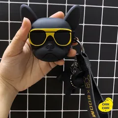 Vỏ Bọc AirPods 1 2 Pro Hình Chó Bull Kính Vàng Kèm Móc Khóa - Phụ Kiện Tai Nghe Chất Lượng Cao