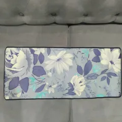 Miếng Lót Chuột Lớn 70x30cm Hoa Trắng Xanh Xám - Chống Nước, Đế Cao Su Bám Mặt Bàn, Dày 3mm, Phù Hợp Game Thủ