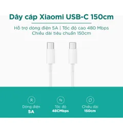 Dây Sạc Xiaomi C to C 150cm - Chính Hãng, Chất Liệu Bền, Sạc Nhanh Quick Charge 2.0, Truyền Dữ Liệu 480MB/s