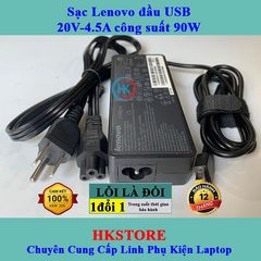 Sạc Laptop Lenovo 20V - 4.5A 90W Chân Vuông USB Chính Hãng, Tương Thích Với T440 E531 X240 X230 G500 T540 G400 G500 - Bảo Hành 24 Tháng
