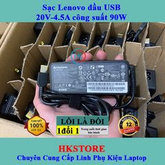 Sạc Laptop Lenovo 20V - 4.5A 90W Chân Vuông USB Chính Hãng, Tương Thích Với T440 E531 X240 X230 G500 T540 G400 G500 - Bảo Hành 24 Tháng
