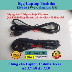 Sạc Laptop Toshiba 15V 5A 75W Chính Hãng - Tương Thích Tecra A6 A7 A8 A9 A10 và Các Dòng Laptop Khác