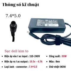 Sạc laptop dell 3.34A 4.62 chân kim to chân kim nhỏ, sạc máy tính dell zin cao cấp tặng kèm dây nguồn PHỤ KIỆN LAPTOP