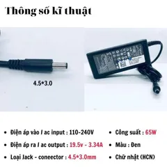 Sạc laptop dell 3.34A 4.62 chân kim to chân kim nhỏ, sạc máy tính dell zin cao cấp tặng kèm dây nguồn PHỤ KIỆN LAPTOP