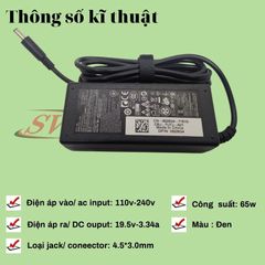 Sạc Laptop Dell 3,34 Kim Nhỏ 65W Chân Φ4.5Φ3.0, Adapter Chính Hãng Bảo Hành 12 Tháng - Sạc Zin Cao Cấp cho Máy Tính Dell