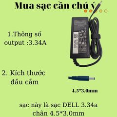 Sạc Laptop Dell 3,34 Kim Nhỏ 65W Chân Φ4.5Φ3.0, Adapter Chính Hãng Bảo Hành 12 Tháng - Sạc Zin Cao Cấp cho Máy Tính Dell