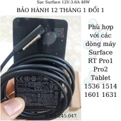 Sạc Surface Pro 2 12V-3.6A 48W Chính Hãng Cho Microsoft Surface RT Pro1 Pro2 Tablet 1536 1514 1601 1631 - Bảo Hành 12 Tháng