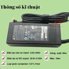 Sạc Laptop Acer 65W 19V-3,42A ZIN Original - Bảo Hành 12 Tháng - Sạc Chất Lượng Cao cho Máy Tính Acer
