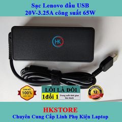 Sạc Laptop Lenovo 20V-3.25A 65W Chân Vuông, Bảo Hành 24 Tháng, Dùng Cho G40 G50 T540 X240 X250, Kèm Dây Nguồn Chính Hãng