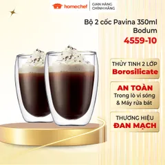 Bộ 2 cốc thủy tinh hai lớp Bodum Pavina 4559-10 - Dung tích 350ml, giữ nhiệt tốt, an toàn cho máy rửa bát, hàng chính hãng